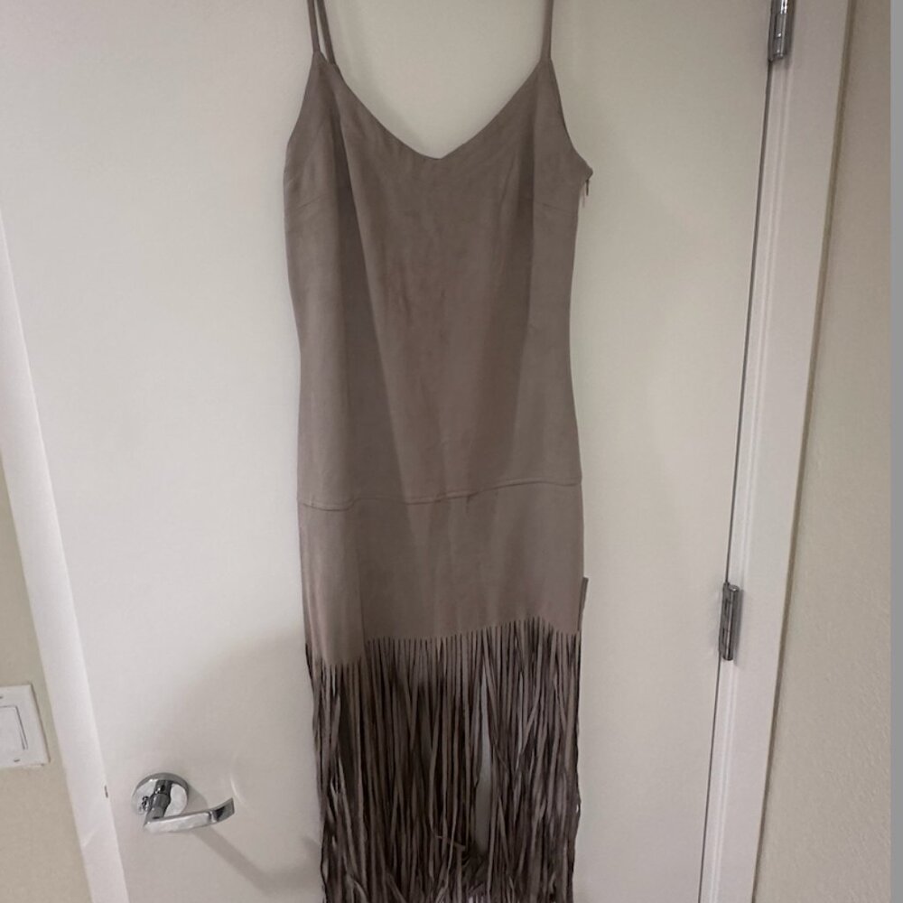Design Lab Lord & Taylor faux suede fringe dress, small/petite,